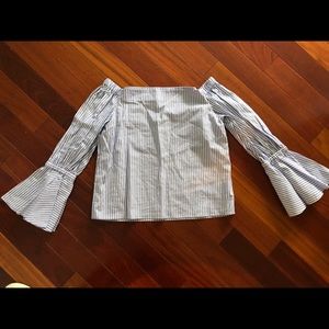 Alexis pin striped blue and white off the shoulder